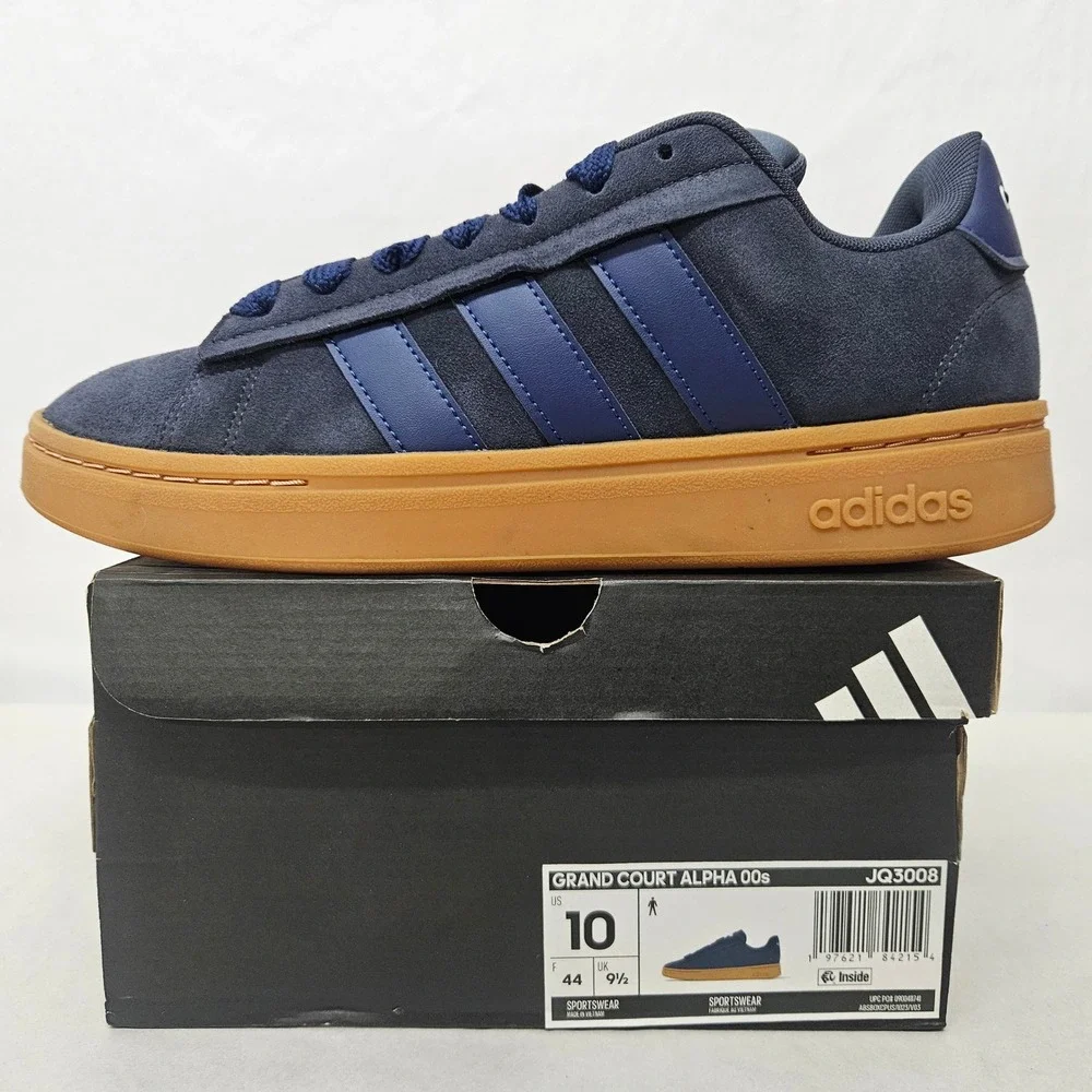Adidas Grand Court Alpha 00s Sneakers JQ3008 Blue Suede Gum Sole Men Size 10